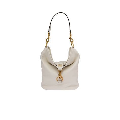 miu miu snap hook-detail shoulder bag|Leather shoulder bag with snap hook Sand/white .